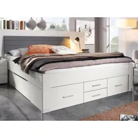 lit scarlett 140x200 cm blanc avec six tiroirs avec tête de lit en tissu